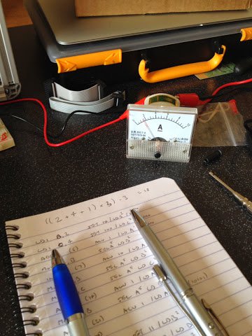 Measurement of current drawn by card pack (just under 2A)