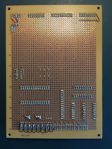 Lower memory card with added sockets, board interconnects and wire wrap posts (rear view)