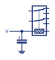 Relay with a capacitor to create a delay