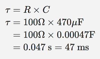 Calculating the time constant with 100 ohm resistance and 470 micro farad capacitance