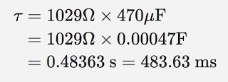 Calculating the time constant for a relay with a 470 micro farad capacitor